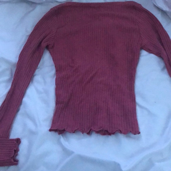 blush colored gold buttoned ribbed fitted top - Picture 4 of 5